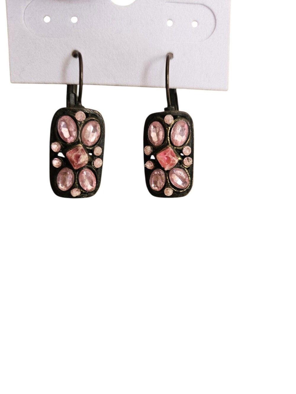 Vintage 80s 1928 Style Pink Crystal Geometric Mosaic Drop Statement Earrings